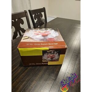 Glass Punch Bowl & Salad Bowl 27-Piece Set Original Packaging Brand New